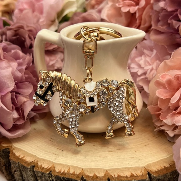 Gold and Crystal Saddled Horse Keychain Charm - Picture 5 of 16